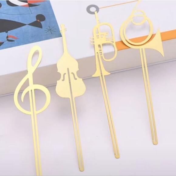 SET of 4 gold musical instruments notes bookmark page holders - Picture 6 of 8